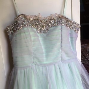 Short purple and green party dress